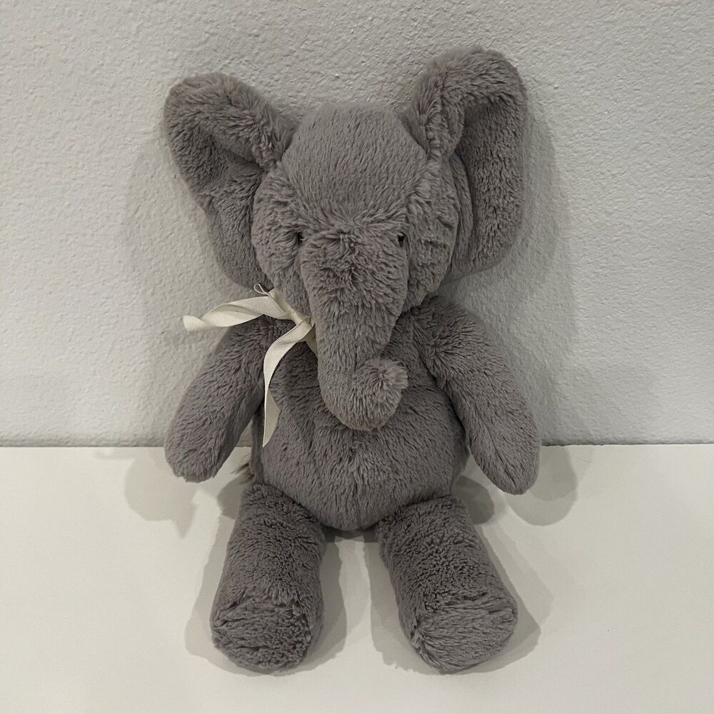 Pottery Barn Kids 16” Plush Gray Elephant Floppy Ears Bow Stuffed Animal
